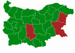 Карта на България показваща областите с грипна епидемия.