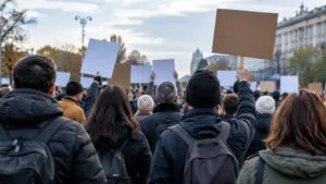 Илюстративна снимка на протестиращи хора - AI